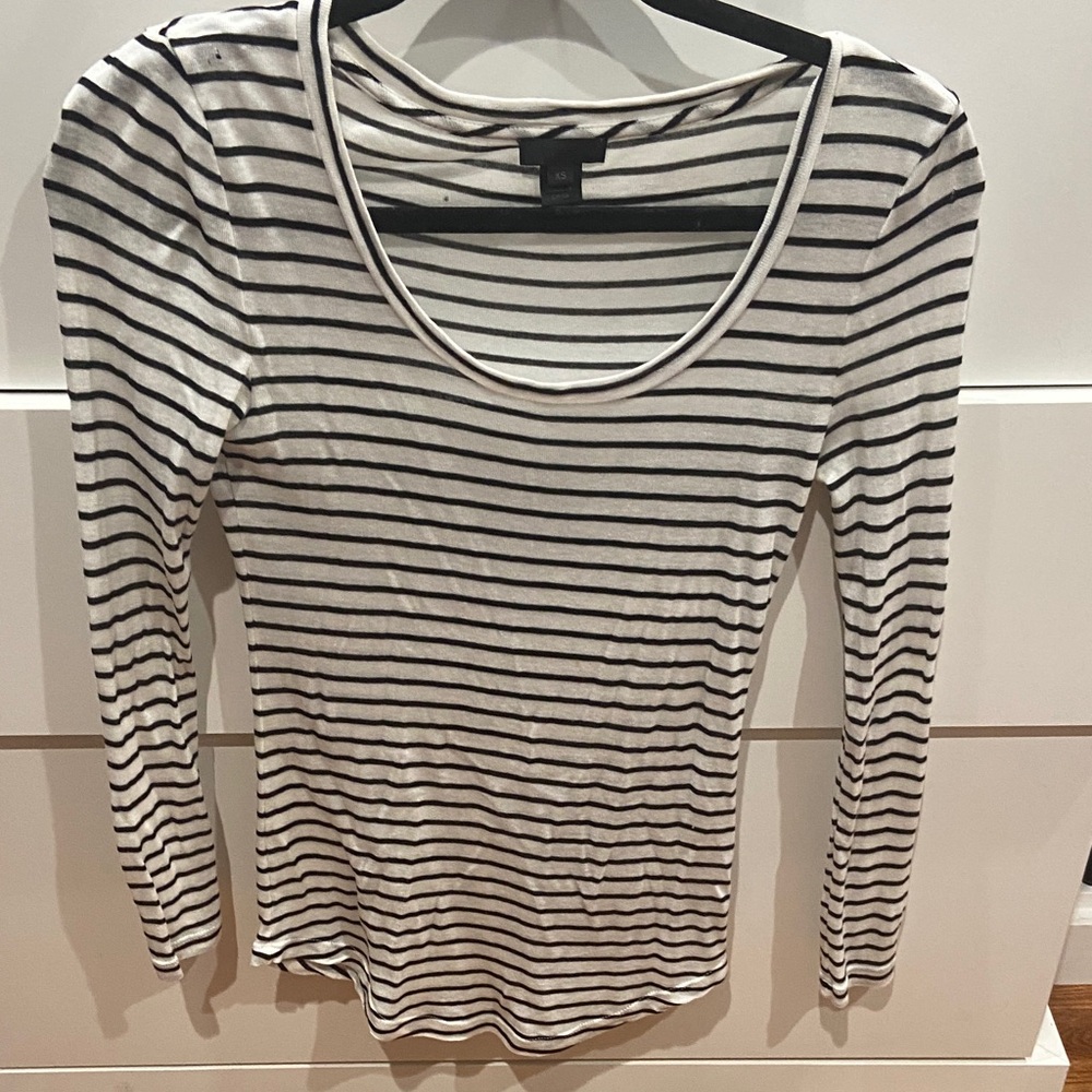 J. Crew Black and White Striped Long Sleeve Top